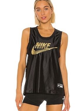 Nike NSW Glam Dunk Black Sleeveless Jersey with Metallic Gold Logo